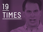 Purple-tinted editorial graphic showing a man's face with large text reading 19 TIMES, communicating a count statistic.