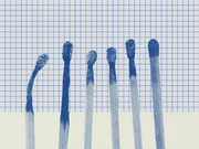 Six matches in varying states of being burned, arranged against a blue grid background, rendered in a blue duotone style.
