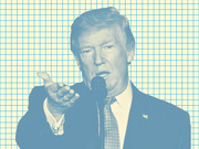 Blue-tinted editorial illustration of a man in a suit speaking at a microphone against a grid-paper background, styled in FiveThirtyEight's signature graphic aesthetic.