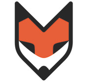 Stylized fox face logo in black and orange, resembling a geometric mask or emblem design.