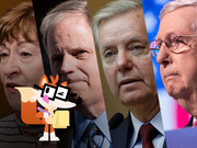 Editorial composite image showing four politicians alongside the FiveThirtyEight fox mascot character wearing glasses.