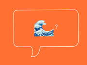 Editorial illustration on an orange background showing a speech bubble containing a wave emoji and a question mark.
