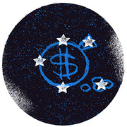 Editorial illustration of a dark circular shape with a dollar sign symbol surrounded by stars, drawn in blue sketch style.