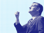 Blue-tinted editorial illustration of a man in a suit with raised fist against a grid background, used as decorative article art.