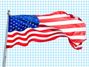Photo of an American flag waving on a pole, placed against a blue grid background in FiveThirtyEight's editorial style.