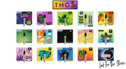 Product lineup graphic for THCO brand cannabis vape cartridges showing 15 flavored varieties with illustrated packaging.