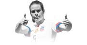 Edited photo illustration of a USA women's soccer player in white jersey giving two thumbs up, with a faded desaturated treatment.