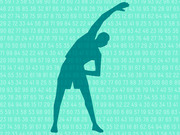 Teal silhouette of a person stretching sideways against a light green background filled with random numbers.