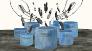 Editorial illustration showing people falling into labeled blue cylinders representing racial categories including White, Black, Japanese, American Indian, Samoan, Chinese, and Other.