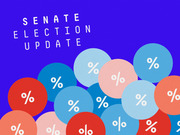 Decorative editorial illustration for a Senate Election Update feature, showing colorful circles with percent signs on a blue background.