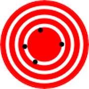 Red and white concentric circles forming a target or bullseye pattern with small black dots near the center.
