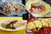 Four photos of burritos arranged in a grid, each labeled with a score: 86, 94, 89, and 92, with a Round 2 label in the center.