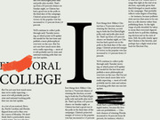 Editorial illustration showing large bold text reading ELECTORAL COLLEGE with a red brushstroke accent, accompanying a FiveThirtyEight article about Clinton's election chances.