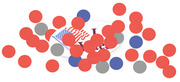 Decorative editorial illustration showing an I Voted sticker surrounded by scattered red, blue, and gray dots in a voting or election theme.
