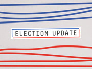 Decorative editorial header graphic reading Election Update with red and blue wavy lines on a gray background.