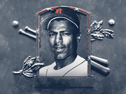 Editorial illustration of a baseball player in a Detroit Tigers cap framed by a Hall of Fame-style plaque with crossed bats, baseballs, and laurel leaves.