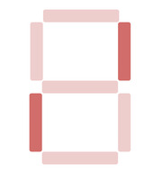A seven-segment display style digit showing the number 8 rendered in pink and red rectangular segments on a white background.