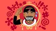 Cartoon illustration of a Portland Trail Blazers player in a decorative mirror frame with profanity symbols and a Parental Advisory label covering his mouth.