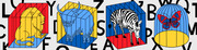 Editorial illustration showing a lion, bull, zebra, and butterfly each enclosed in colorful geometric cages with scattered letters in the background.