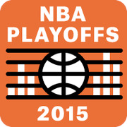 NBA Playoffs 2015 logo graphic with a basketball and court lines on an orange background.