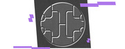 Decorative editorial illustration showing a stylized NCAA tournament bracket icon inside a circle on a dark background with purple geometric accents.