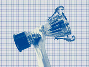 A blue-tinted editorial illustration of a hand raising a trophy cup against a grid-paper background, used as decorative article art.