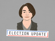 Editorial illustration of a woman in a gray blazer with an Election Update banner, used as a FiveThirtyEight article header.