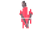 Editorial illustration of a handcuffed person in a red shirt, fragmented by vertical red bars suggesting prison bars or a bar chart overlay.
