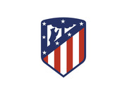 Atletico de Madrid football club crest featuring a shield with red and white stripes, a bear and strawberry tree silhouette, and stars on a navy blue background.