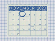 Illustrated November 2020 wall calendar with Election Day (November 3) circled in blue ink, shown against a grid paper background.