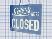 A blue 'Sorry We're Closed' hanging shop sign against a grid paper background, styled in FiveThirtyEight's editorial illustration aesthetic.