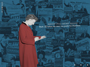 Editorial illustration of a woman filling out a Gallup Poll secret ballot, set against a blue-tinted collage of presidential campaign signs from various election cycles.