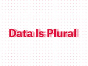 Decorative title graphic reading Data Is Plural in bold red text with a pink dot grid background and layered shadow effect.