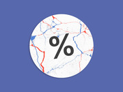 Editorial illustration of a cracked white circle with red and blue fracture lines and a large percent sign, on a purple background.