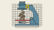 Editorial illustration of a Bigfoot or Sasquatch figure standing on the stage of a blue microscope, depicted on a grid background.