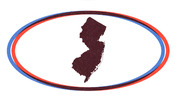 Stylized oval logo featuring the silhouette of New Jersey outlined by red and blue rings on a white background.