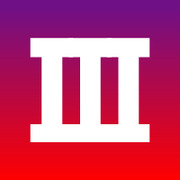White pixel-art style Roman numeral III or three columns icon on a purple-to-red gradient background