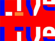 Bold typographic editorial illustration in red, white, and blue showing large cropped letters spelling LIVE and partially visible text below, with an orange accent rectangle.