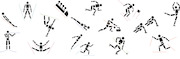 Collection of black pictogram icons depicting various Winter Olympics sports including skiing, bobsled, curling, hockey, and figure skating with colorful accent lines.