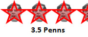 A rating graphic showing 3.5 out of 5 red stars labeled 3.5 Penns