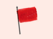 Editorial illustration of a red flag on a pole with concentric target rings and numbers, symbolizing warning or red flags.