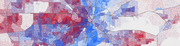 Dot-density or choropleth map showing red and blue political or demographic distribution across an urban region, likely showing Republican and Democrat voting patterns or population data.