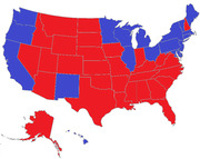 US electoral map showing states colored red for Republican and blue for Democrat, likely depicting a presidential election result.