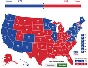 US Electoral College map showing Clinton with 270 electoral votes versus Trump with 268, with states colored blue for Clinton and red for Trump.