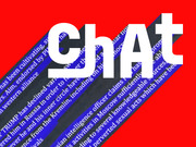 Editorial illustration with large white text reading ChAt over diagonal blue stripes containing excerpts from the Trump-Russia dossier on a red background.