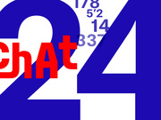 Bold typographic editorial illustration featuring large blue numbers 24, red text reading chAt, and smaller numbers 1/8, 5'2, 14, 337 on a white background.