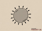 Illustration of a gray sphere with arrows pointing outward in all directions, resembling a virus or explosion diagram, branded as FiveThirtyEight Podcast-19.