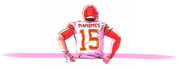 Illustrated rear view of Kansas City Chiefs quarterback Patrick Mahomes wearing jersey number 15.