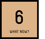 A numbered section card showing the number 6 with the label 'What Now?' on a tan background.