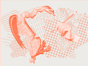 Editorial illustration showing the original Gerry-mander salamander map with Massachusetts town names, alongside a hand holding a pencil, on a background of grid and topographic lines.